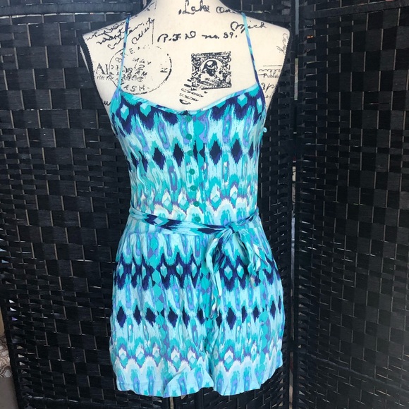 H&M Turquoise Psychedelic Pattern Romper Sz 6 - Picture 1 of 7